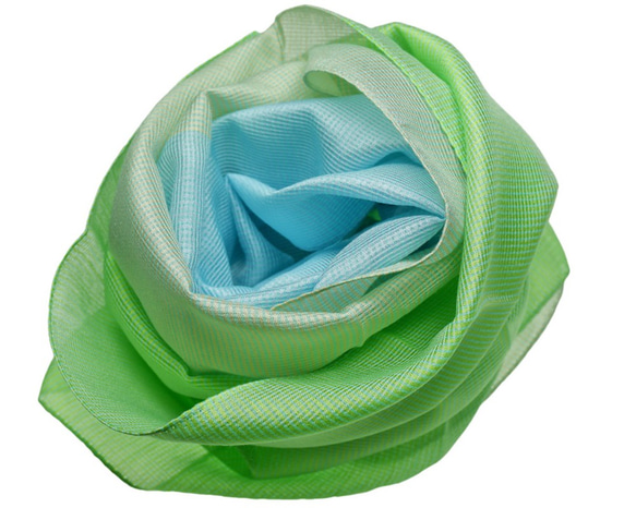 スカーフ　とにかる　シルク×コットン　コンパクトサイズ　ライムグリーン 1枚目の画像