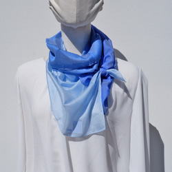 スカーフ　とにかる　シルク×コットン　コンパクトサイズ　シーブルー 2枚目の画像