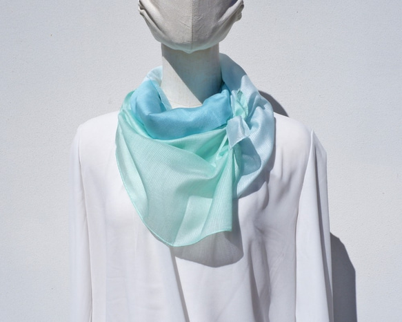 スカーフ　とにかる　シルク×コットン　コンパクトサイズ　ミント 2枚目の画像