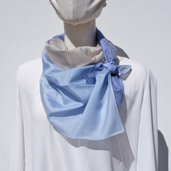 スカーフ　とにかる　シルク×コットン　コンパクトサイズ　青グレー 2枚目の画像