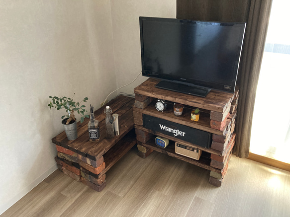 オーダーハンドメイド ブルックリン調コーナーテレビボード 片側