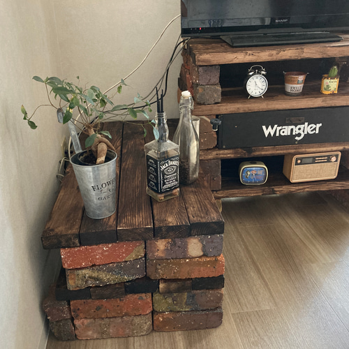 オーダーハンドメイド ブルックリン調コーナーテレビボード 片側