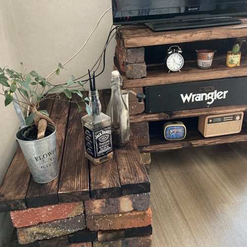 オーダーハンドメイド ブルックリン調コーナーテレビボード 片側