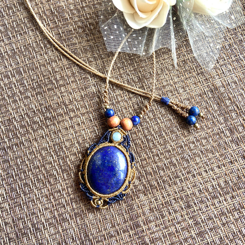 ラピスラズリ×アクアマリンのマクラメネックレス ネックレス