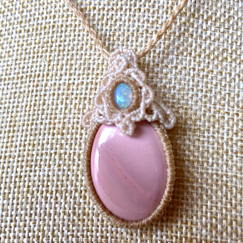 F　オパールのマクラメネックレス 期間限定SALE】ピンクオパール×オパールのマクラメネックレス