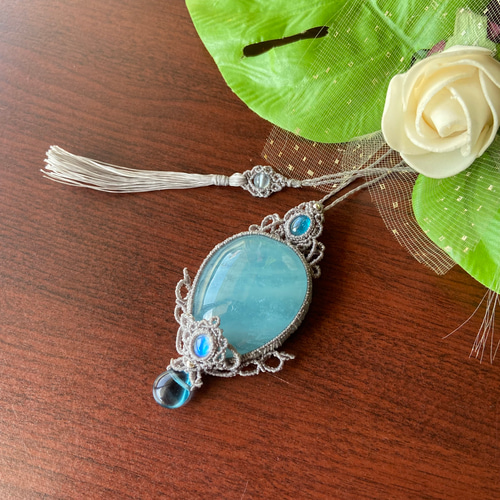 ☆アクアマリン ブルートパーズ レインボームーンストーンマクラメ