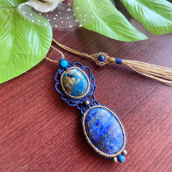 アパタイト　マクラメネックレス ♡Xmasセール♡大粒ラピスラズリ×アズロマラカイト×アパタイトの