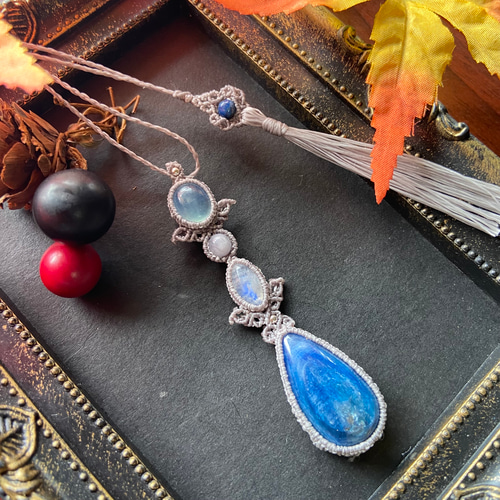 アクアマリン レインボームーンストーン マクラメネックレス ☆アクア