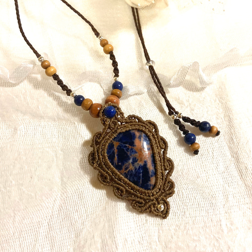 アジアン風✨】ソーダライトとラピスラズリのマクラメネックレス