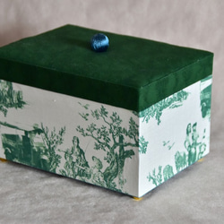 【カルトナージュ】バンコクで見つけた可愛い過ぎる生地で作ったインテリア小箱　Sサイズ　グリーン 3枚目の画像