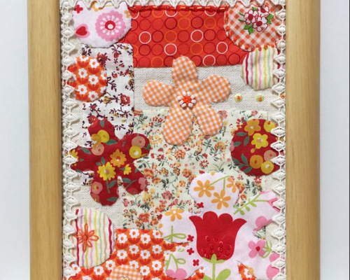 創作アップリケ(布絵)　ケシの花　額入り 0_0e724a7db2f28e6a4d42a4bf9e48