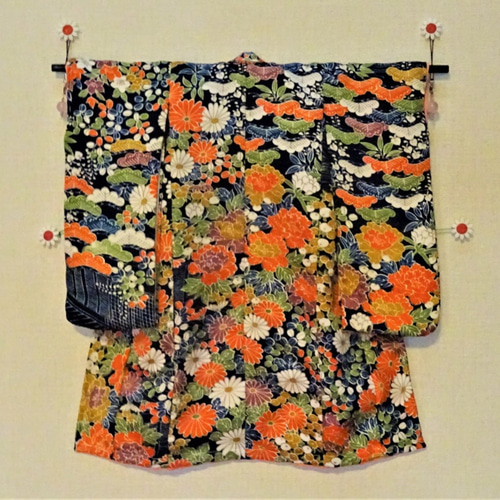 ミニチュア着物オレンジ色牡丹②