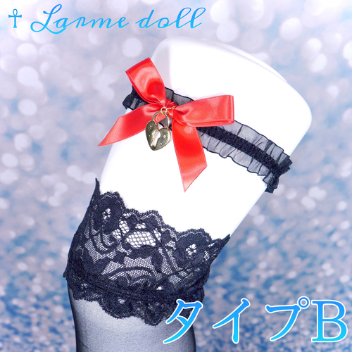 受注生産】《☥》オーガンジーレースガーターリング(レース黒)(リボン 