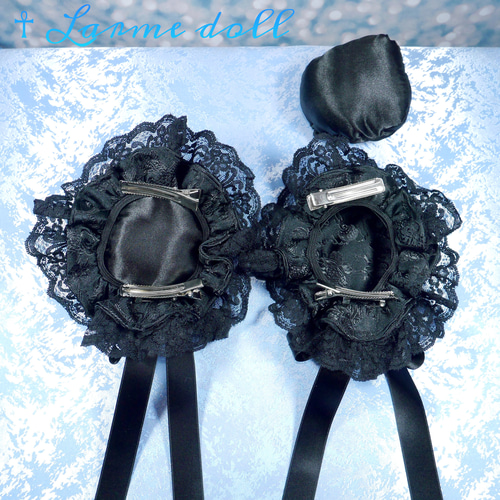 ⑤ お団子カバー 風 ❣️ミニサイズ❣️ 黒生地朱色刺繍黒レース