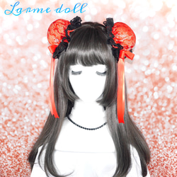 ⑤ お団子カバー 風 ❣️ミニサイズ❣️ 黒生地朱色刺繍黒レース