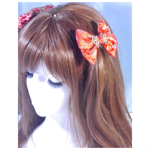 受注生産】《☥》ミニチャイナリボン (赤) その他ヘアアクセサリー
