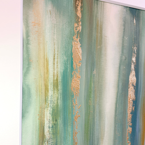 FLOW FOREST- アート 抽象画 現代アート 立体的 爽やか ゴールド 緑  