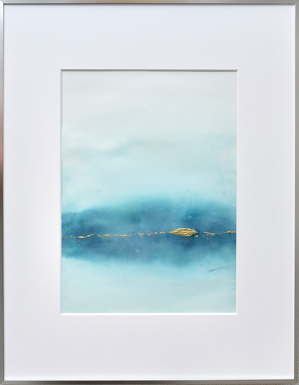 DEEP WATER アート　抽象画 　現代アート　ゴールド　ブルー　海　湖　水　青　ネイビー　金　絵画　シンプル 1枚目の画像