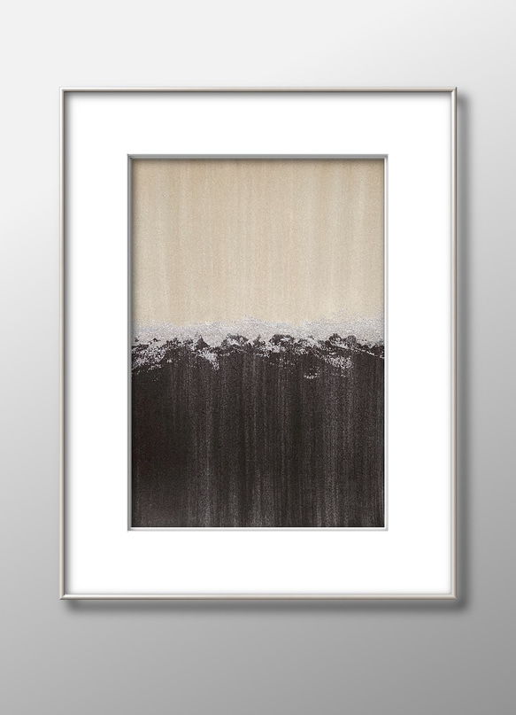 額付き　モダンアート SHORE (BLACK) - モダンアート インテリア (A4サイズ) 絵画