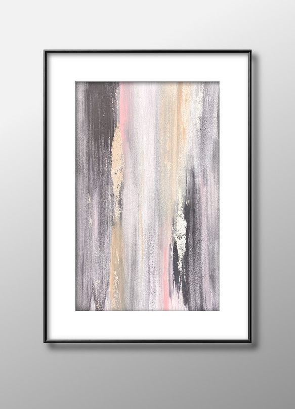 SHEER PINK&GRAY - モダンアート アクリル画　抽象画 ピンク　グレー　ゴールド 絵画 1枚目の画像