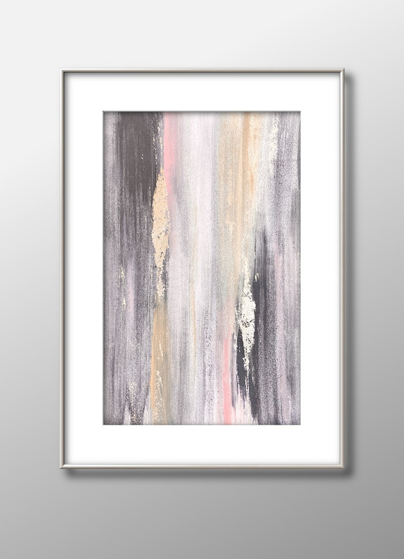 SHEER PINK&GRAY - モダンアート アクリル画　抽象画 ピンク　グレー　ゴールド 絵画 3枚目の画像