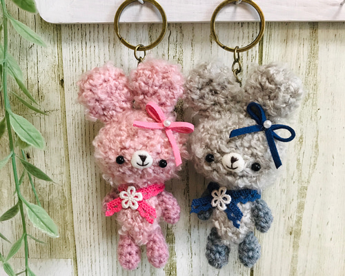 あみぐるみキーホルダー*リボン*うさぎ【受注制作 あみぐるみキーホルダー*リボン*うさぎ【受注制作