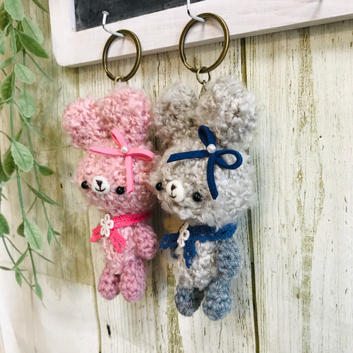 あみぐるみキーホルダー＊リボン＊うさぎ【受注制作