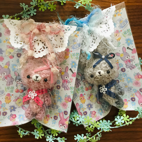 あみぐるみキーホルダー＊リボン＊うさぎ【受注制作