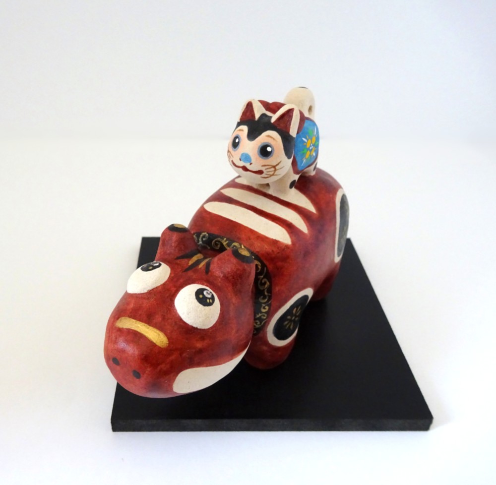 【※受注制作】赤べこと犬張り子の縁起物　ワインレッド