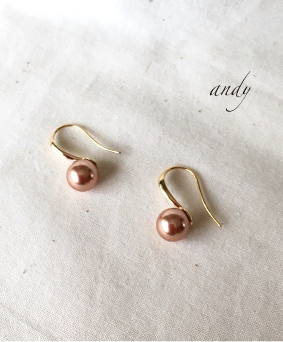 Swarovski Crystal Peal Rose Gold Elegant hook Earrings 2枚目の画像