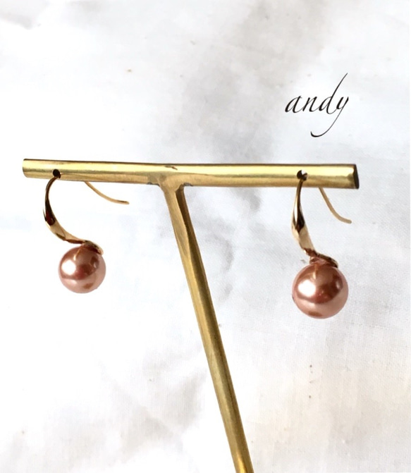 Swarovski Crystal Peal Rose Gold Elegant hook Earrings 3枚目の画像