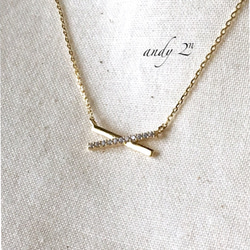 Cross Line Cz Motif Gold Necklace 3枚目の画像