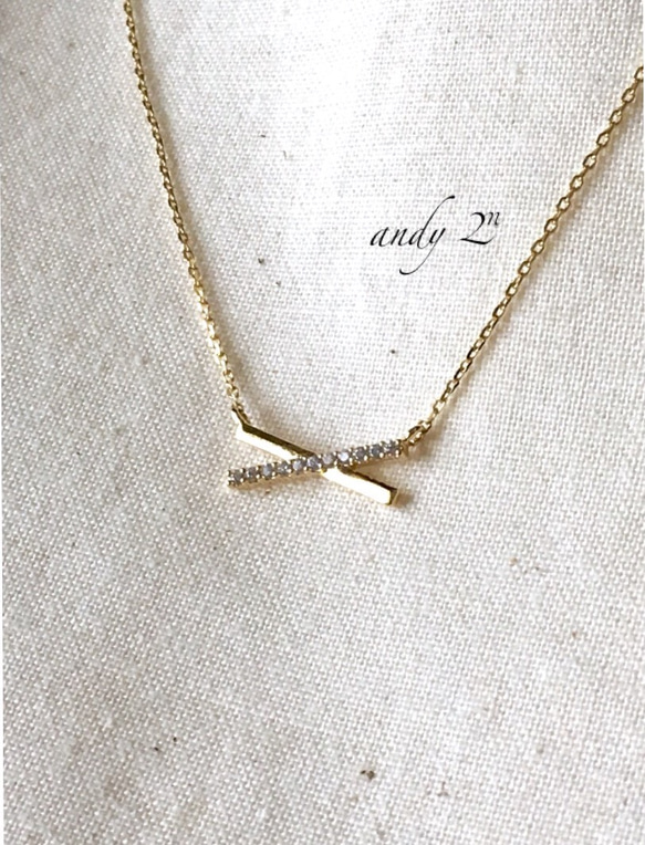 Cross Line Cz Motif Gold Necklace 3枚目の画像