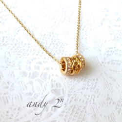 Double Zirconia Rondel Gold Necklace 3枚目の画像