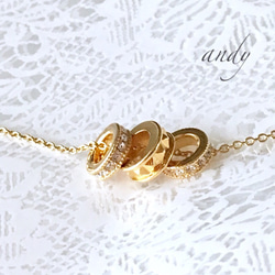 Double Zirconia Rondel Gold Necklace 4枚目の画像