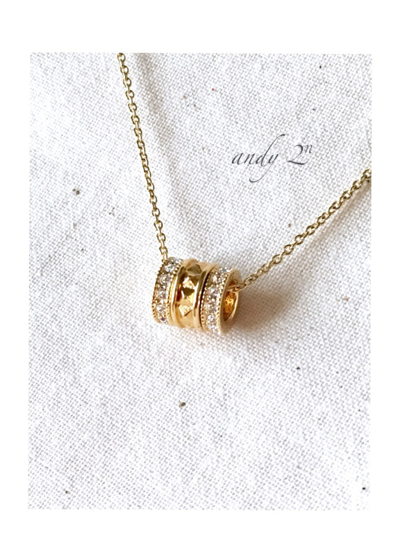 Double Zirconia Rondel Gold Necklace 5枚目の画像