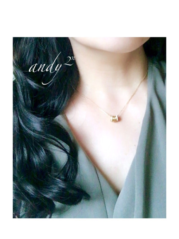 Double Zirconia Rondel Gold Necklace 6枚目の画像