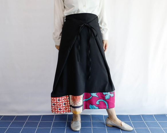 ORIGAMI SKIRT -ヴィンテージの銘仙をパッチワークした変形巻きスカート １点物 着物リメイク 3枚目の画像