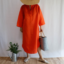 やわらかリネン オレンジ ロングスキッパー シャツドレス　 4枚目の画像