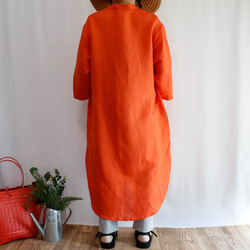 やわらかリネン オレンジ ロングスキッパー シャツドレス　 5枚目の画像