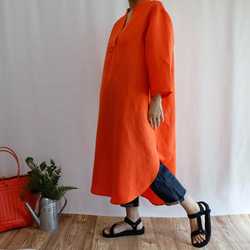 やわらかリネン オレンジ ロングスキッパー シャツドレス　 6枚目の画像