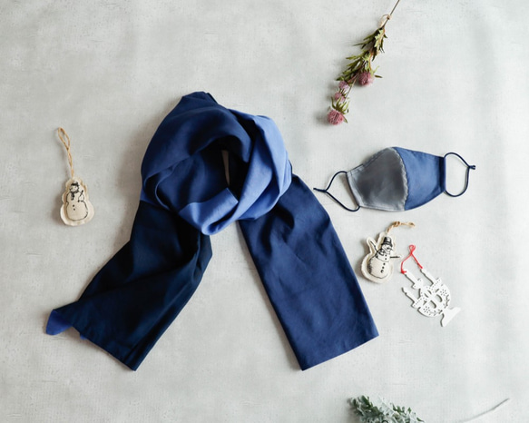 亞麻人造絲藍色/海軍藍拼布披肩和麵具套裝男女皆宜 第1張的照片