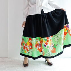 已售出 HAREGI SKIRT - Flare skirt using vintage kimono fabric [long 第10張的照片