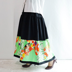 Sold HAREGI SKIRT -ビンテージの着物地を使ったフレアスカート [ロング] 着物リメイク １点物 2枚目の画像