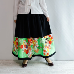 Sold HAREGI SKIRT -ビンテージの着物地を使ったフレアスカート [ロング] 着物リメイク １点物 3枚目の画像