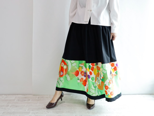 Sold HAREGI SKIRT -ビンテージの着物地を使ったフレアスカート [ロング] 着物リメイク １点物 5枚目の画像