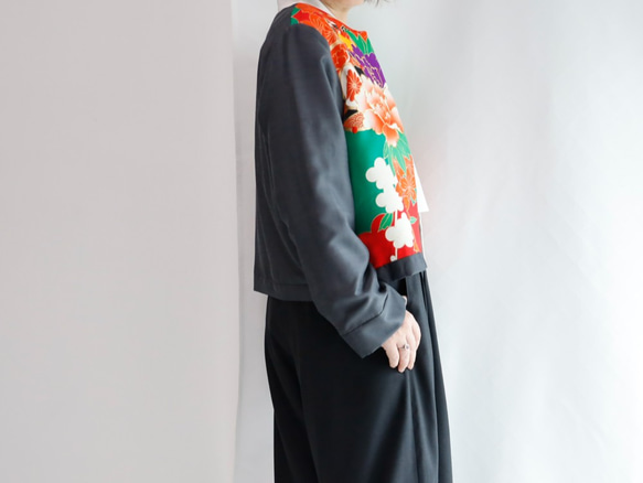 KIMONO CREW NECK JACKET  -ヴィンテージ着物を使ったクルーネックジャケット １点物です！ 9枚目の画像