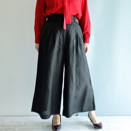 春夏ブラック」ガウチョパンツ ブラックリネン 入学式 卒業式