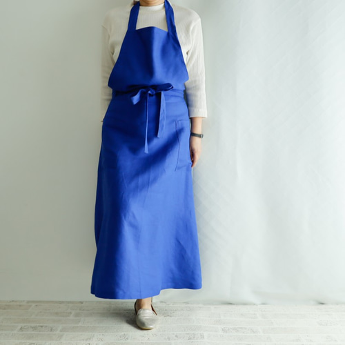SALE エプロンスカート やわらかリネン ロイヤルブルー マキシ丈
