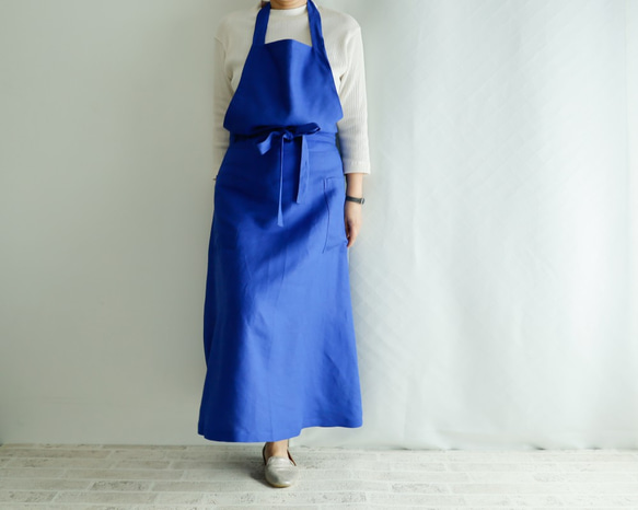 SALE エプロンスカート やわらかリネン ロイヤルブルー マキシ丈